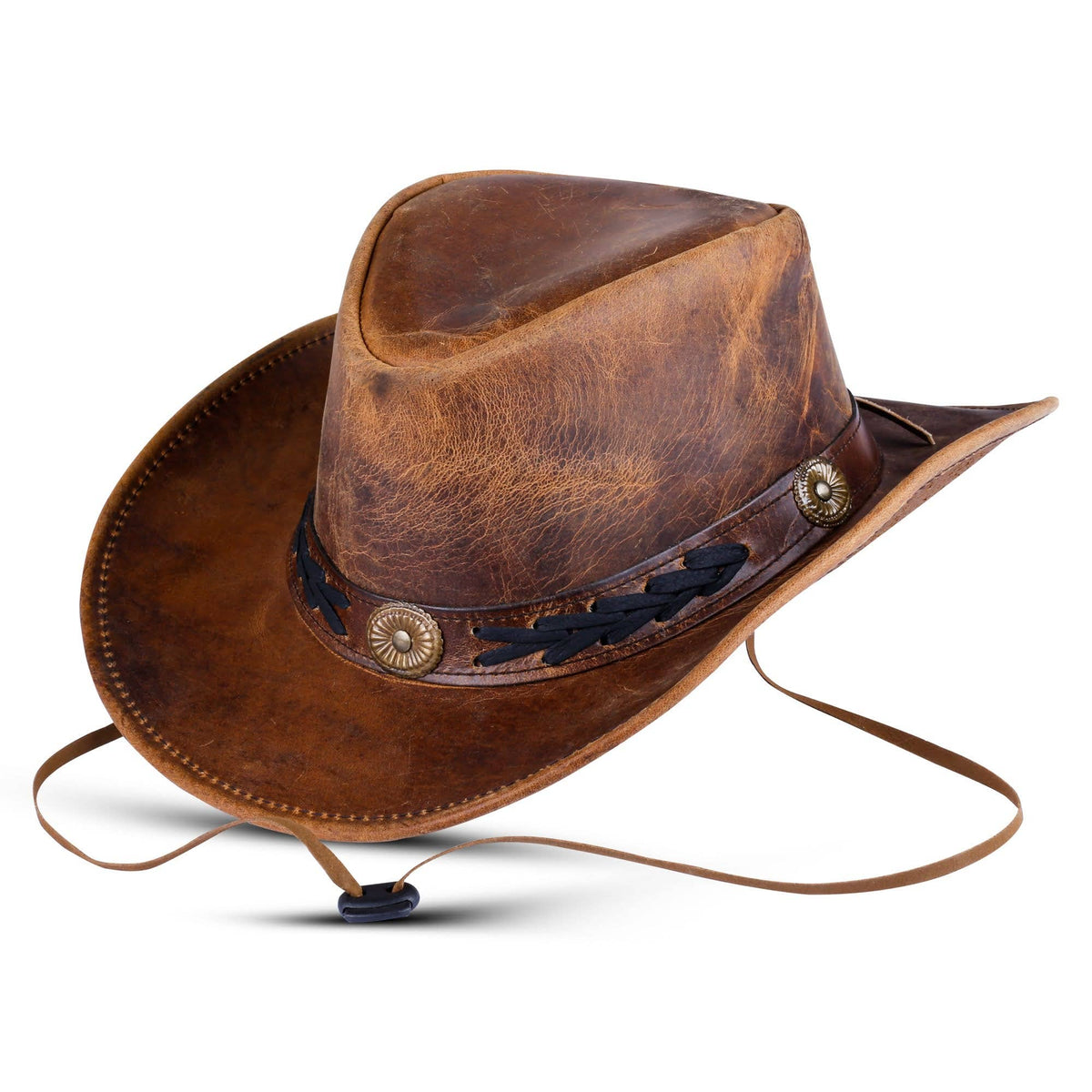 Unisex Shapeable Western Brown Leather Outback Cowboy Hat