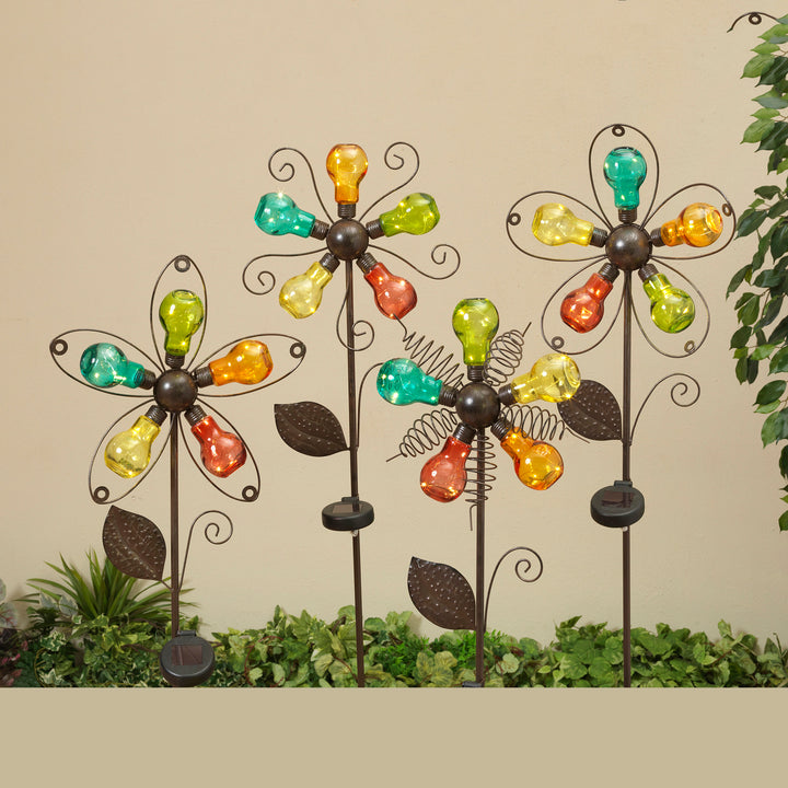 Solar Lighted Metal & Glass Flower Style Yard Stake
