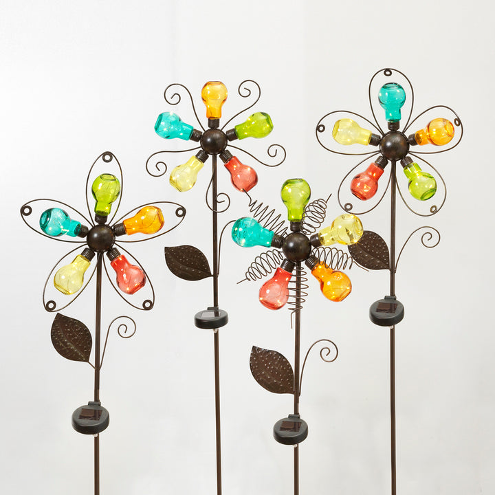 Solar Lighted Metal & Glass Flower Style Yard Stake