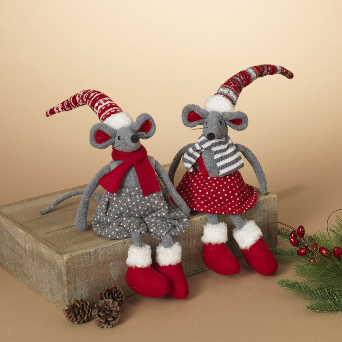 20"H Plush Holiday Mouse Shelf Sitter