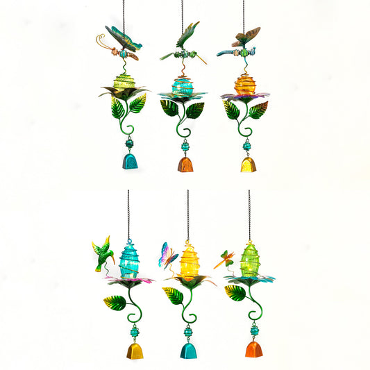 20"H Solar Lighted Metal & Glass Garden Friend Windchime