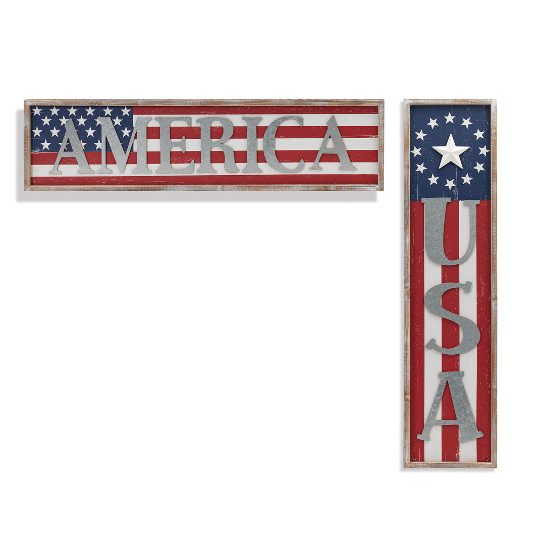 47.2"H Wood & Metal Americana Hanging Wall Sign