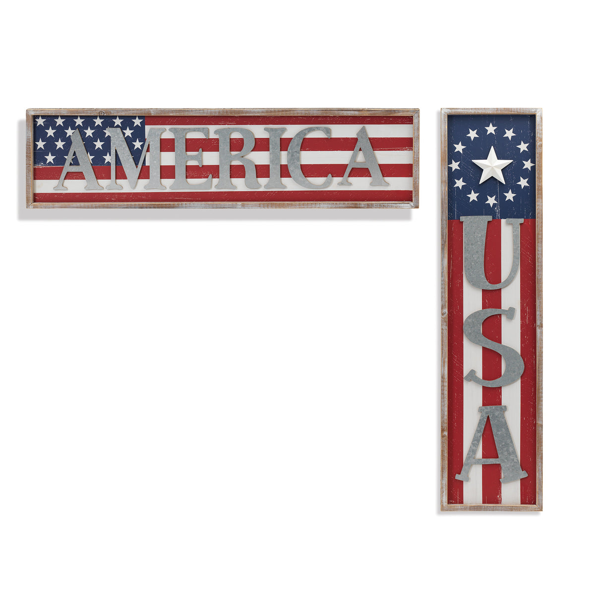47.2"H Wood & Metal Americana Hanging Wall Sign