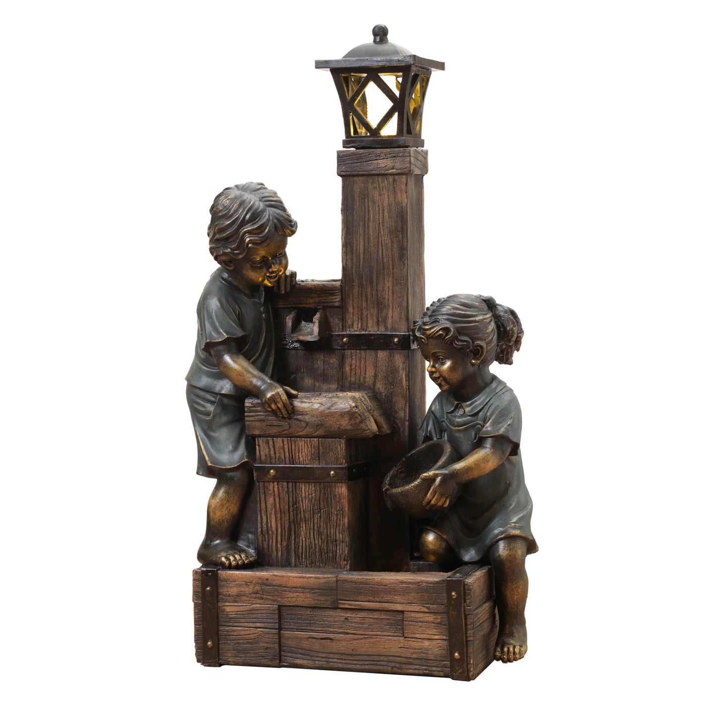 39.5"H UL Electric Polyresin Boy & Girl Garden Water Fountain