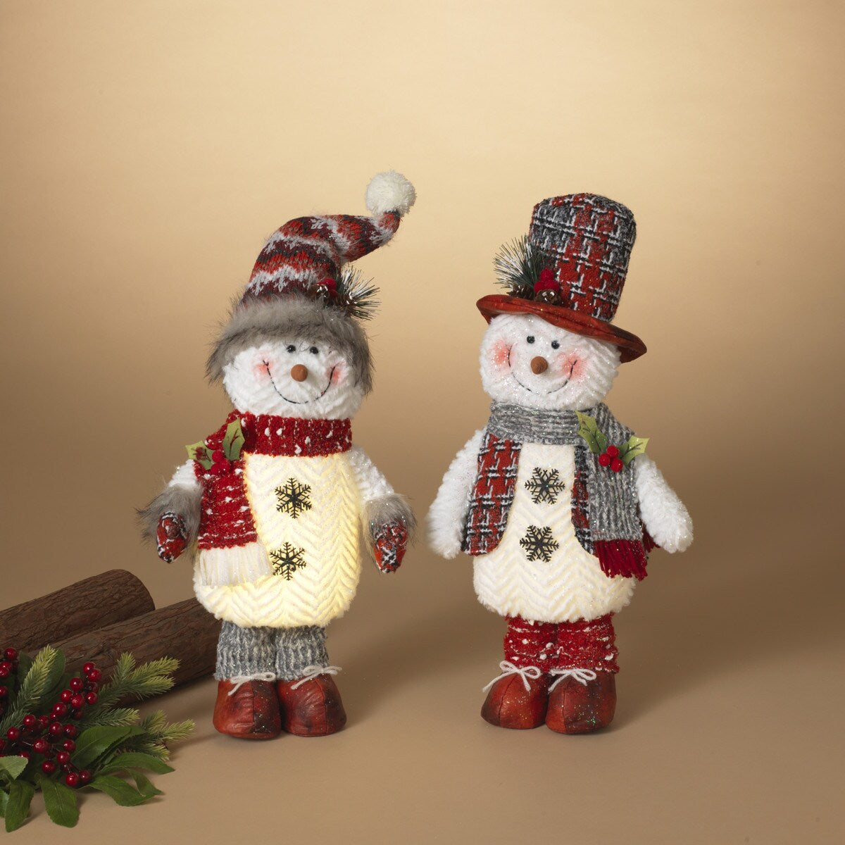 17"H B/O Lighted Plush Holiday Standing Snowman