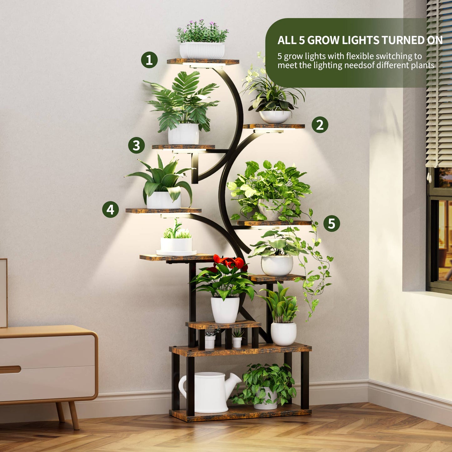Plant Stand Indoor 9-Tiered with 5 Grow Lights