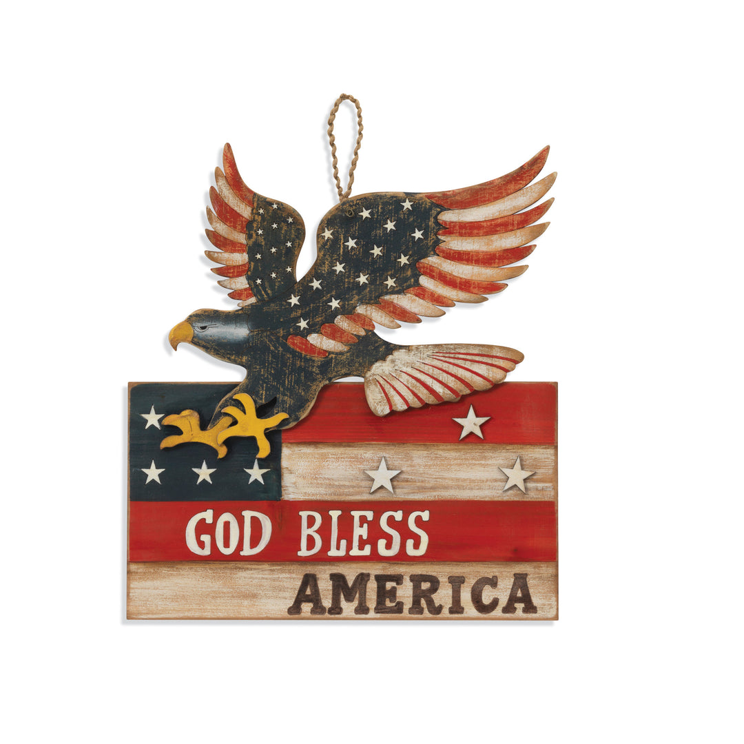 12.8"H Wood Americana Eagle Wall Hanging