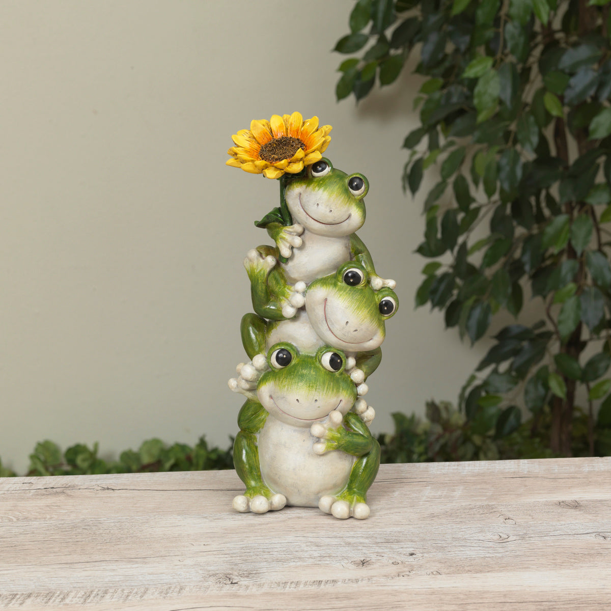 11"H Resin Stacking Frogs w/ Sunflower