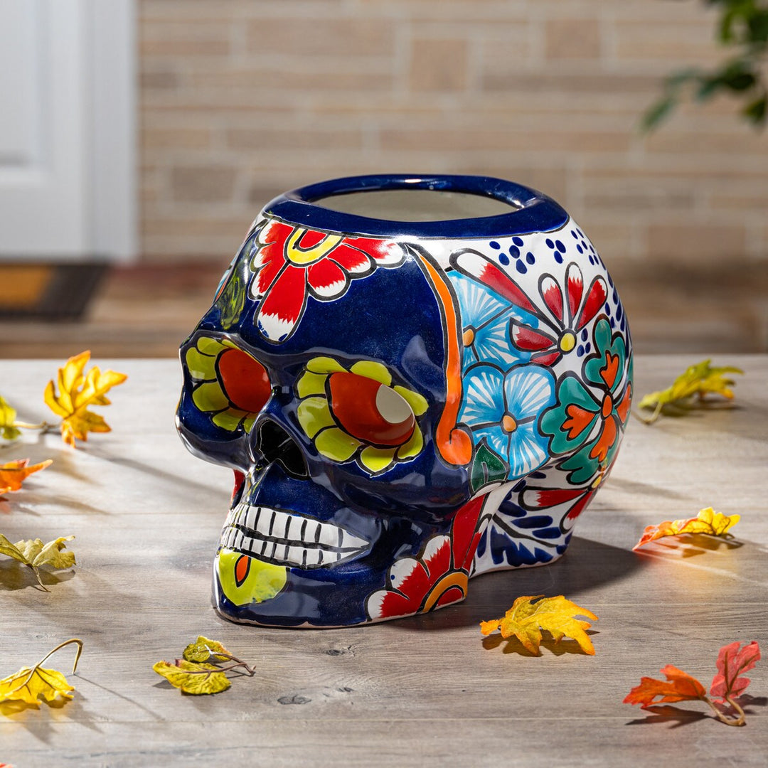 12"H Talavera Skull Pot