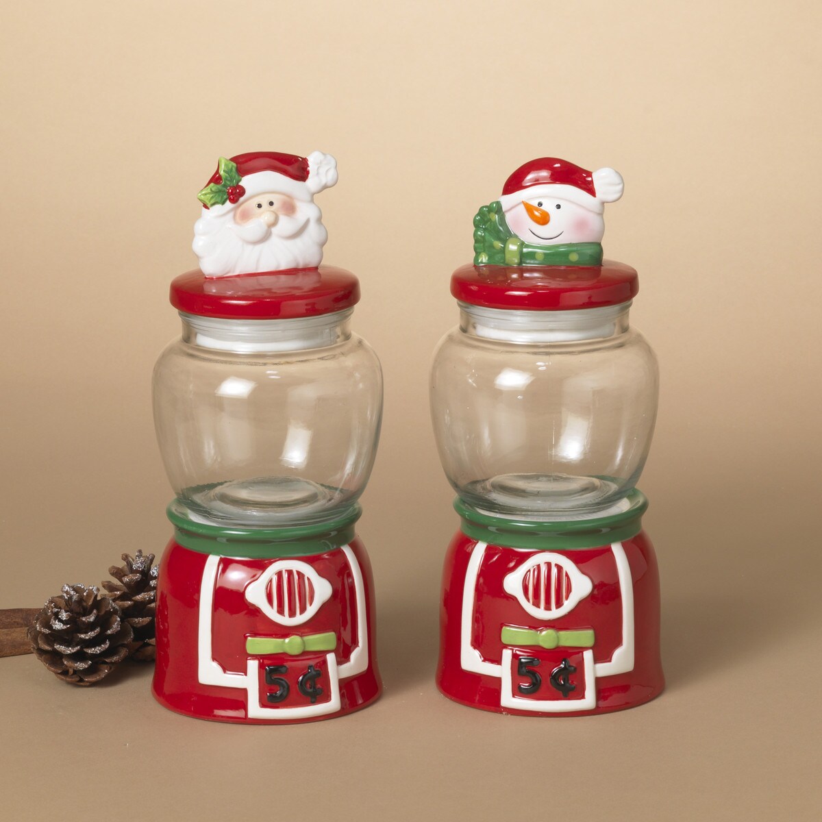 10.24"H Dolomite & Glass Santa & Snowman Candy Machine Container