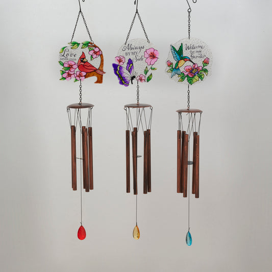 25.2"H Metal & Fused Glass Garden Friend Wind Chime