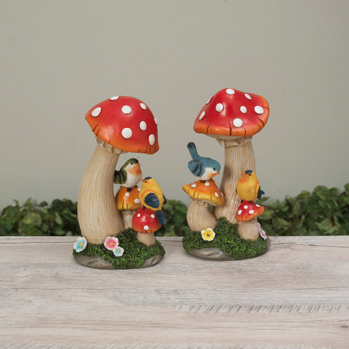 9"H Resin Mushroom w/ Birds