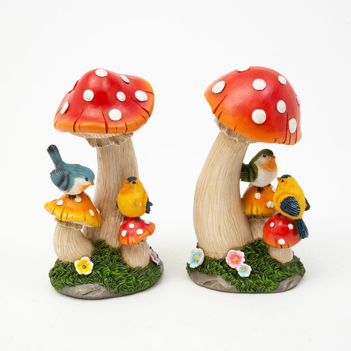 9"H Resin Mushroom w/ Birds