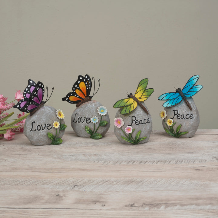 5.5"H Resin Butterfly & Dragonfly on Stone