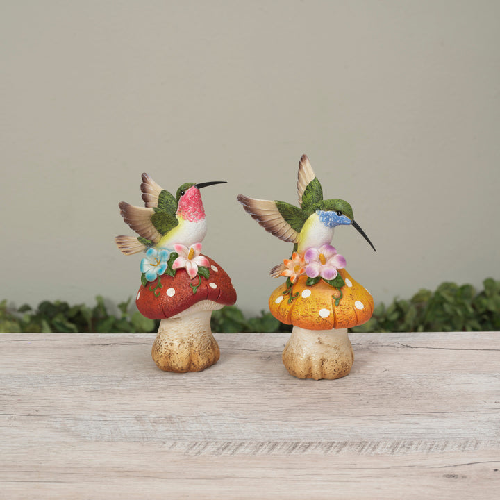 6.69"H Resin Hummingbird on Mushroom