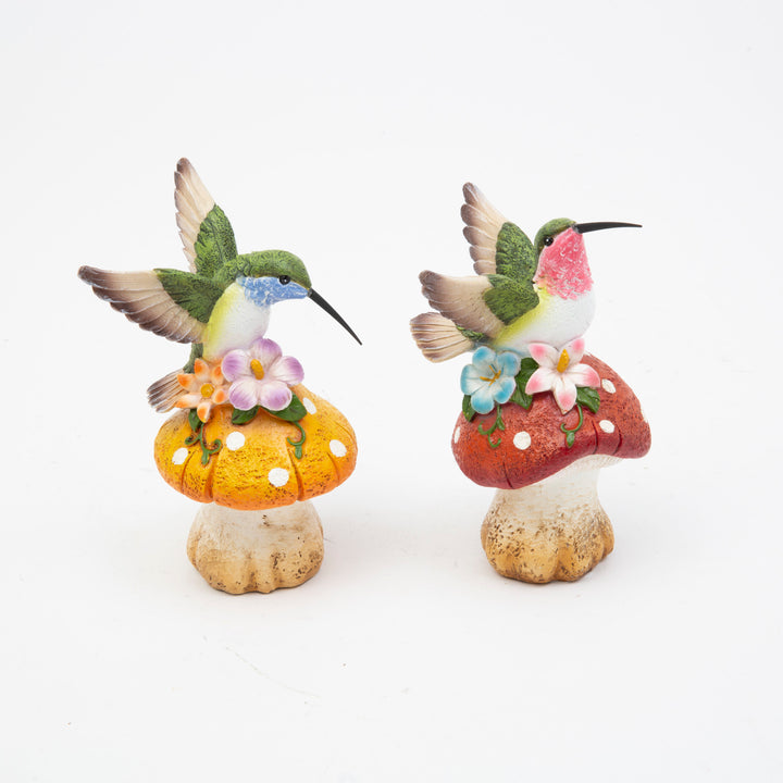 6.69"H Resin Hummingbird on Mushroom