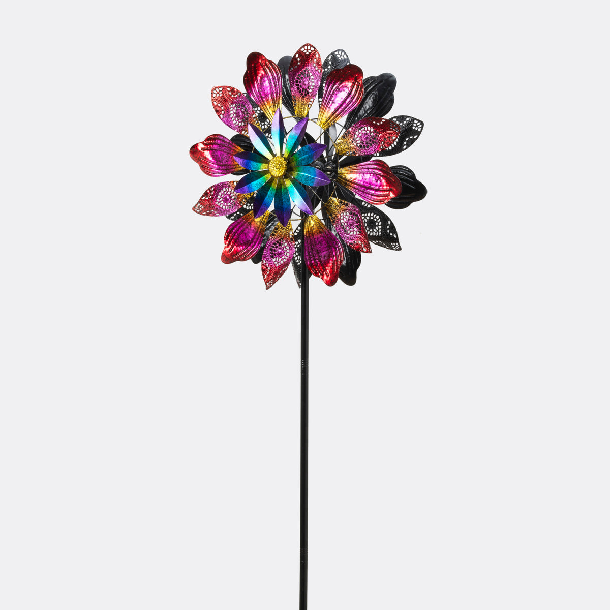 67"H Metal Flower Wind Spinner Yard Stake