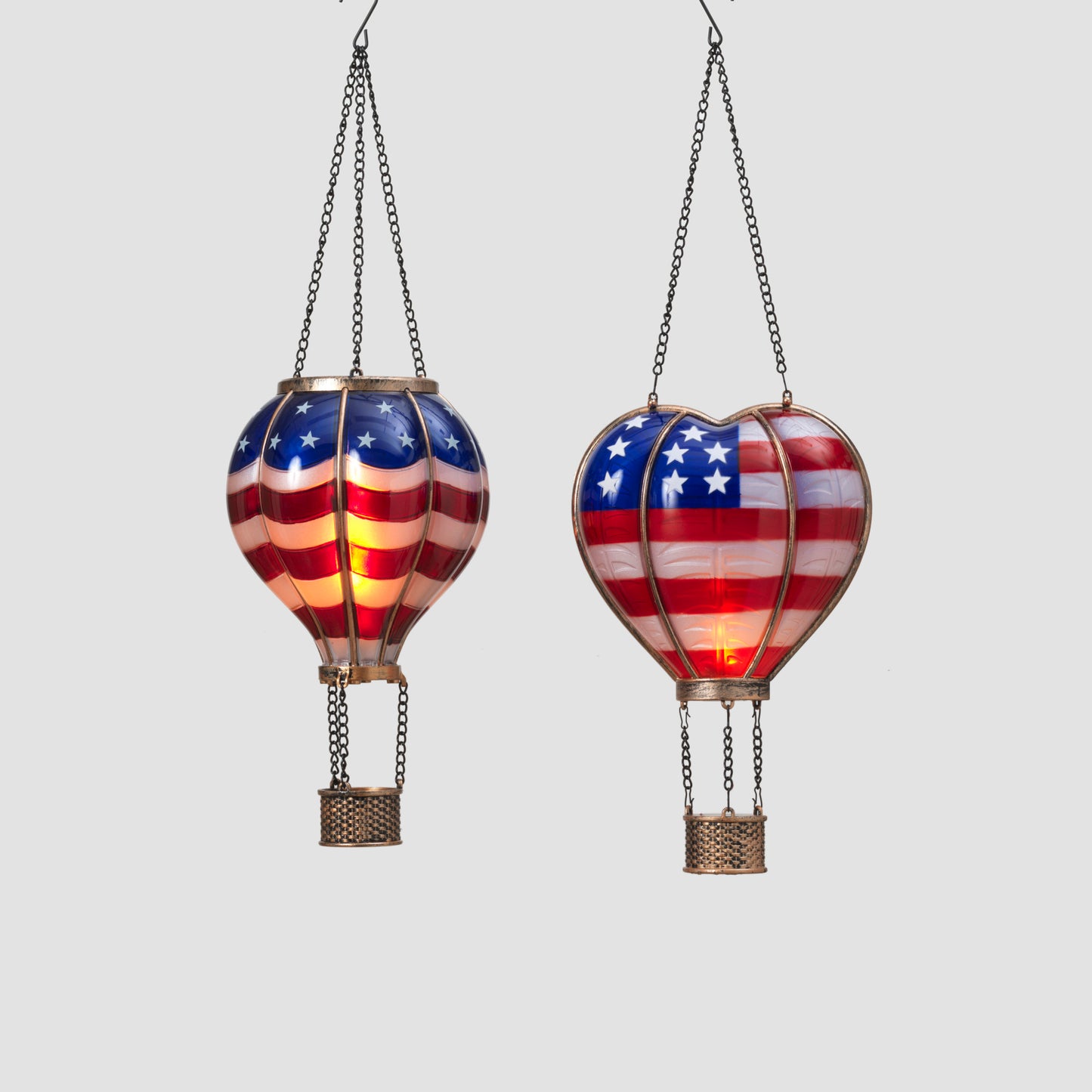 18.5"H Solar Lighted Fire Glow Americana Hot Air Balloon Lantern
