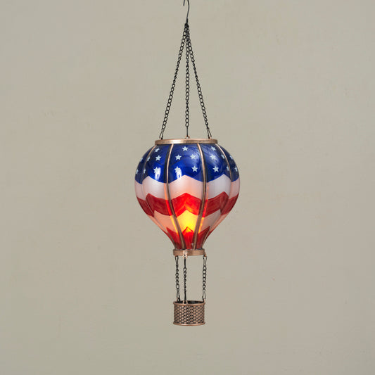 24.4"H Solar Lighted Fire Glow Americana Hot Air Balloon Lantern