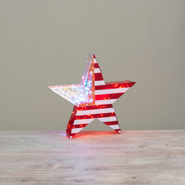 13.4"L USB Elec. or B/O Lit Holographic Americana Star