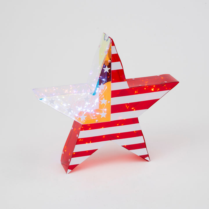 13.4"L USB Elec. or B/O Lit Holographic Americana Star