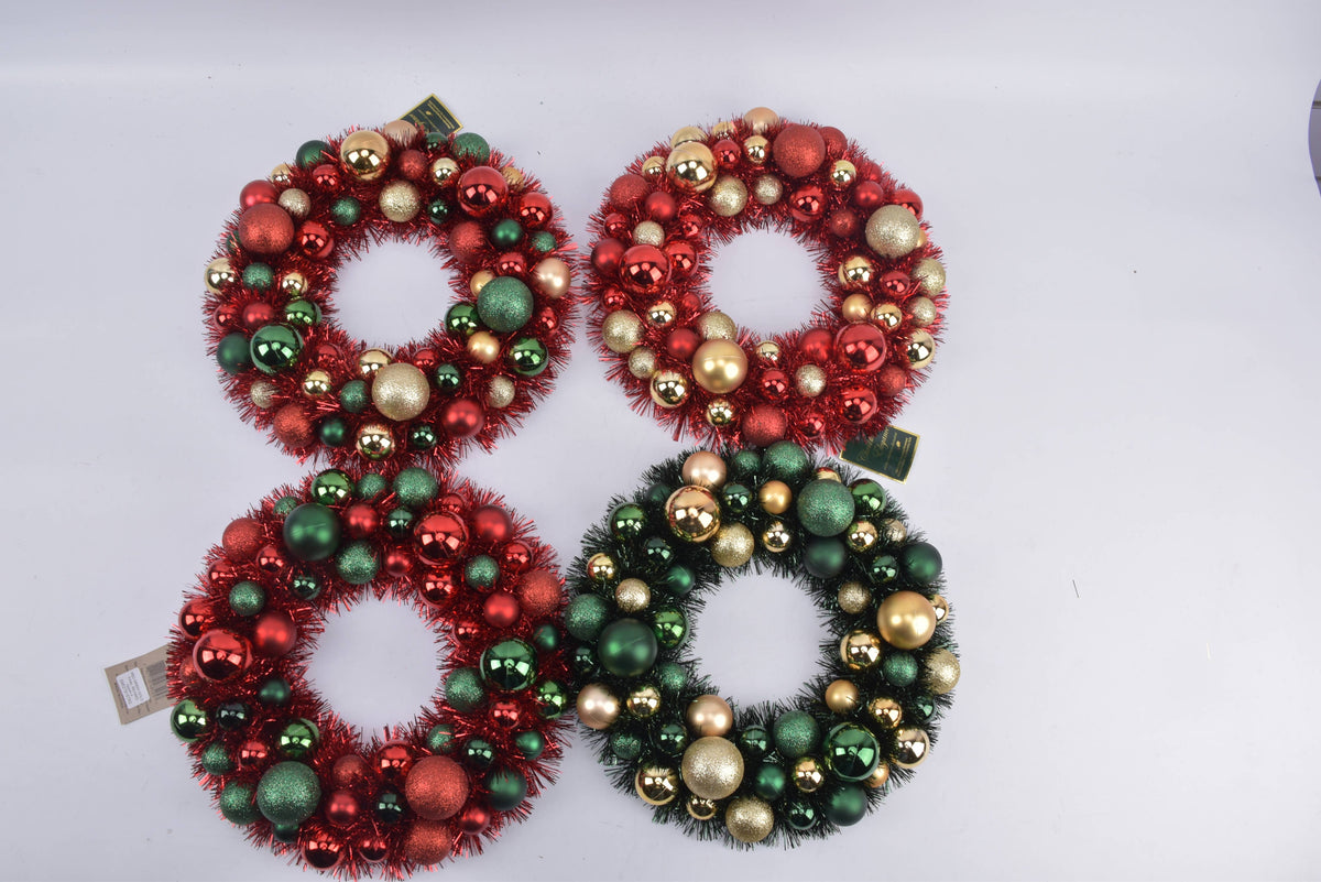 Shatterproof Ball Wreath | 13.4in | Red | Green | Gold (C)
