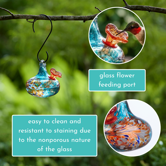 Teardrop Blue Art Glass Hummingbird Feeder