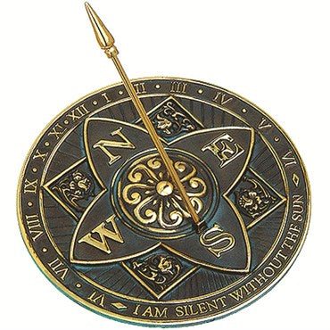 Brass Rosette Sundial - 10in Diam Solid Brass with Verdigris Highlights