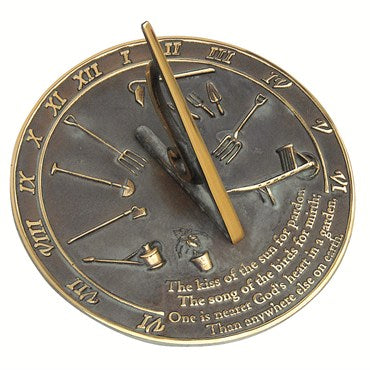 Brass Kiss Of The Sun Sundial - 10in Diam Solid Brass with Verdigris Highlights