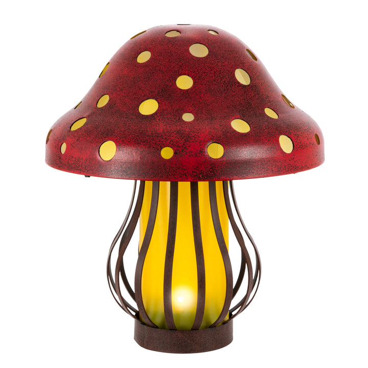 13.58"H Solar Lighted Metal Mushroom