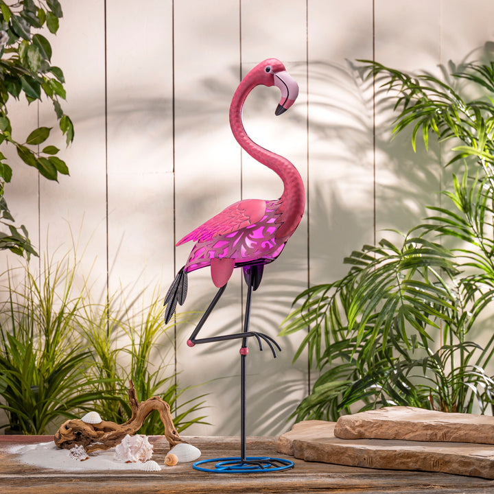 Solar Metal Flamingo Decor