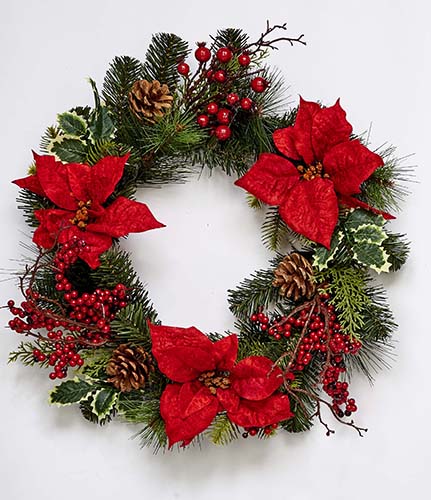 18" Spruce Poinsettia Berry Wreath