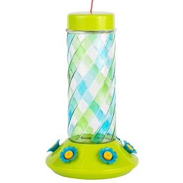 Swirl Glass Hummingbird Feeder - Blue & Green
