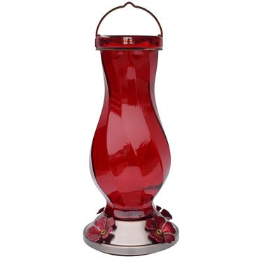 Red Twisted Glass Hummingbird Feeder