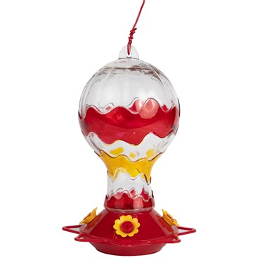 Red & Yellow Balloon Glass Hummingbird Feeder
