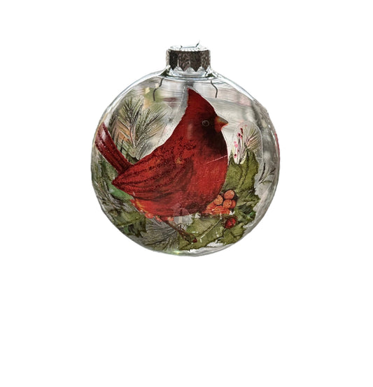 Glass Bird Ornament with Snow