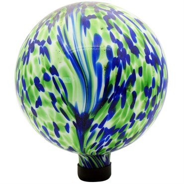 Glass Garden Globe - Blue Green Abstract - 10in