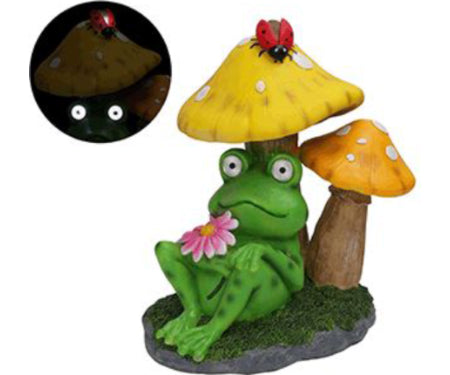 Frog Mushroom Statue w/ Solar