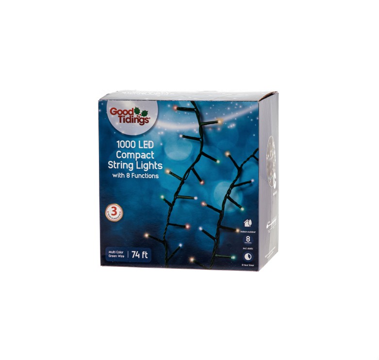 LED Compact 1000 Multi Twinkle 74' Function Greenwire