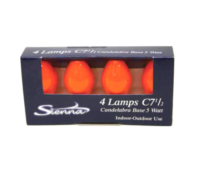 Holiday Light Replacement Bulbs 4 Orange C7 1/2 Candelabra Base