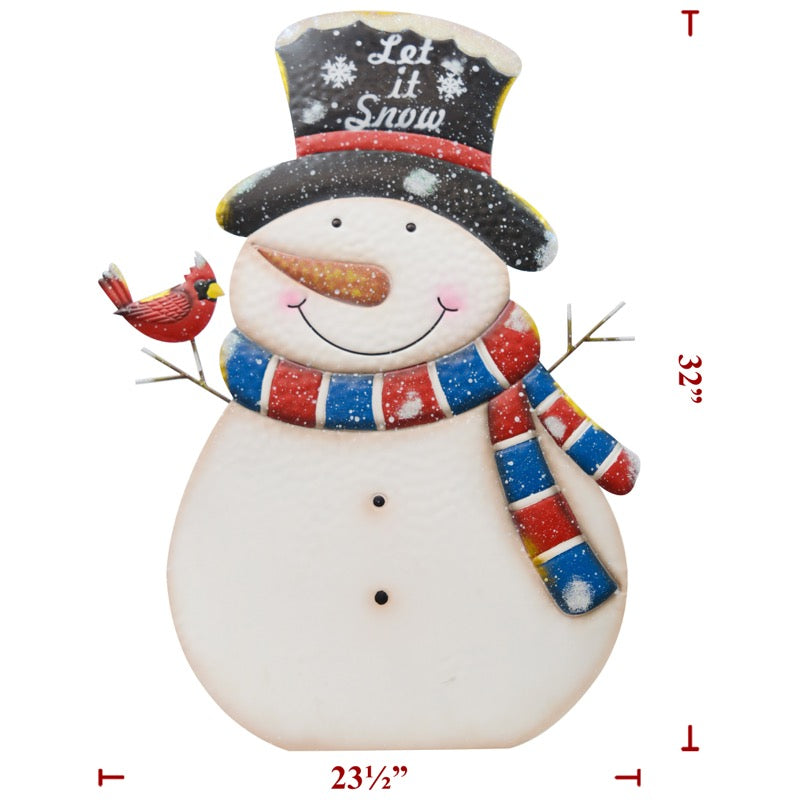 Metal Snowman W/ Cardinal Sitter