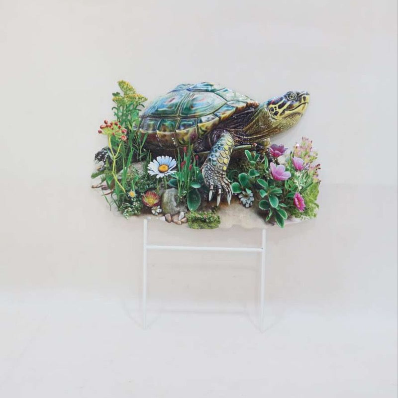 Metal Turtle with Flowers