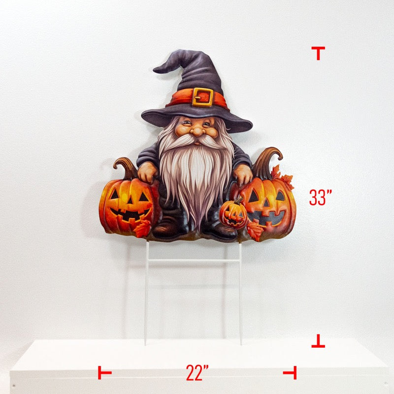Metal Halloween Gnome W/Pumpkin