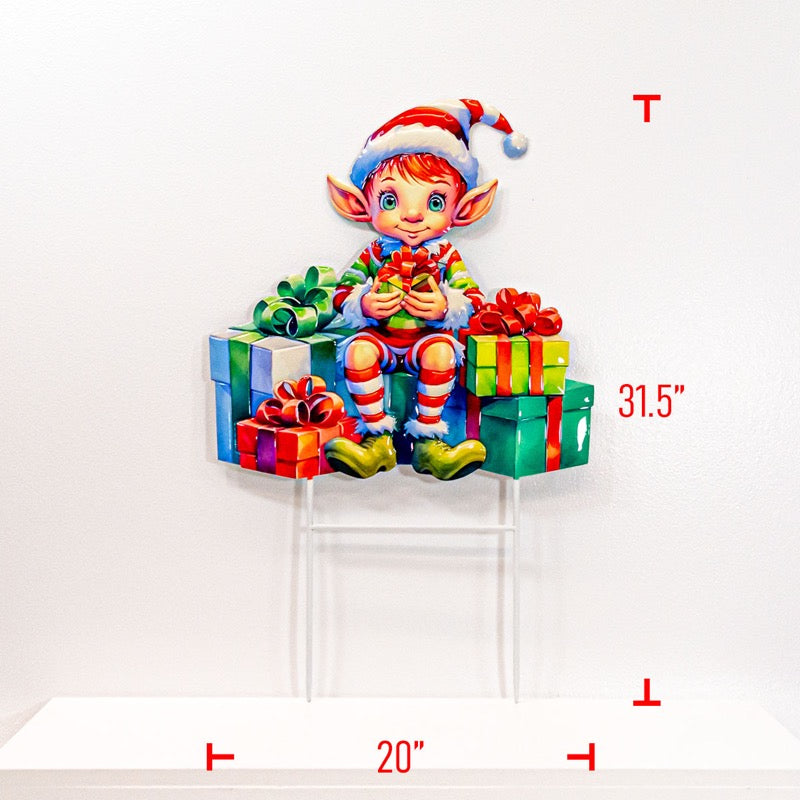 Metal Christmas Elf W Gifts