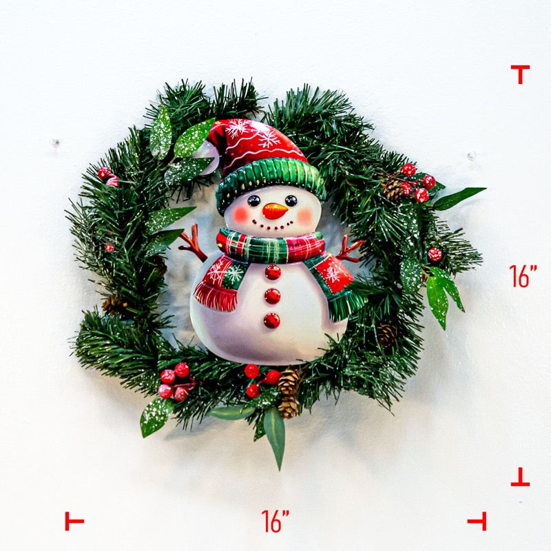 Metal Christmas Wreath with Snowman