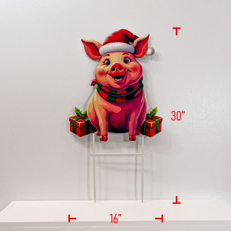 Metal Christmas Pig W/ Presents