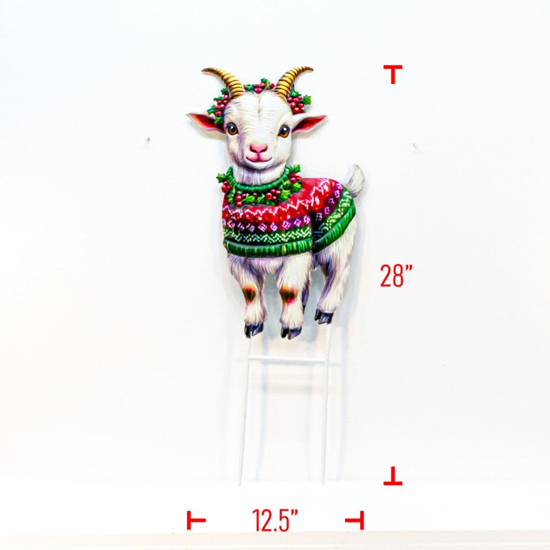 Metal Christmas Goat with Sweater