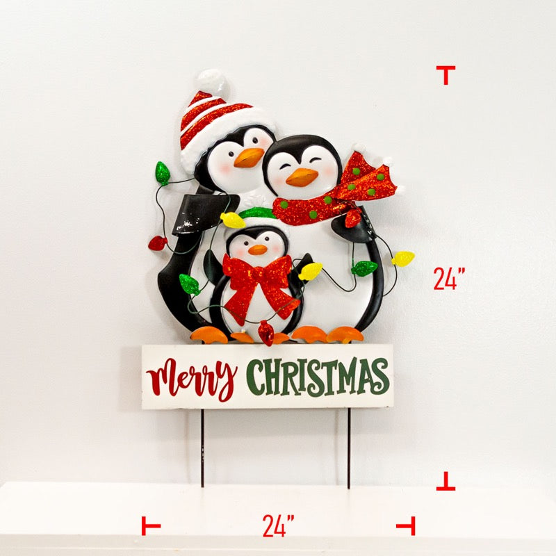 Metal Merry Christmas Penguins