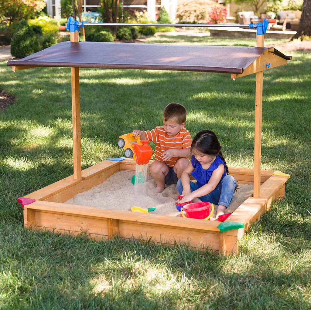 Wooden Children's Sandbox with Retractable Roof 4.66 ft. W x 4.66 ft. L x 4.33 ft. H -Ship Only