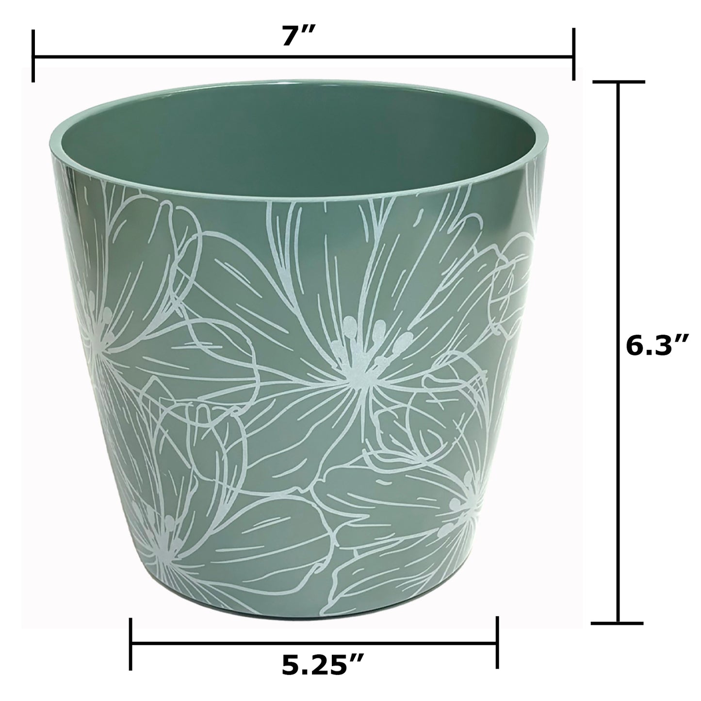 7" Cream Flower Round Self-Watering Bamboo Pot -Ship Only